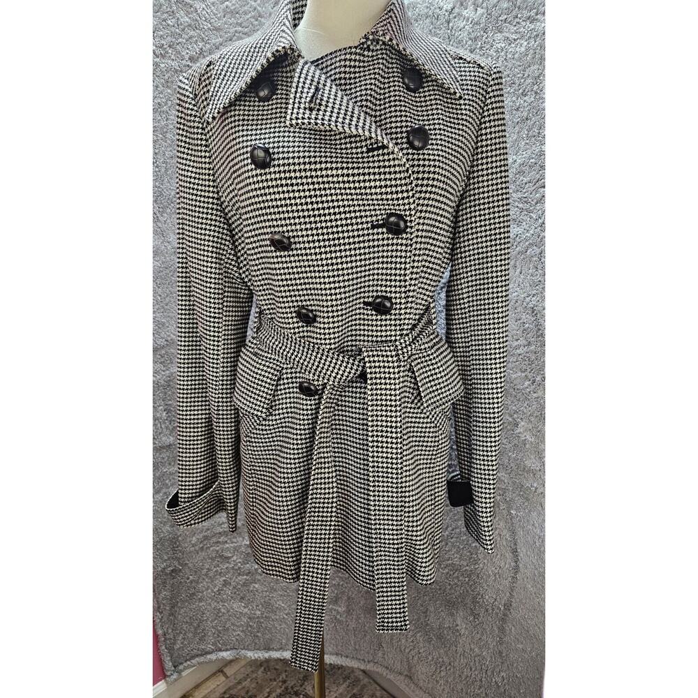 NEW Philippe Adec Womens Houndstooth Black White Wool Blazer Jacket Coat‎ 8 42